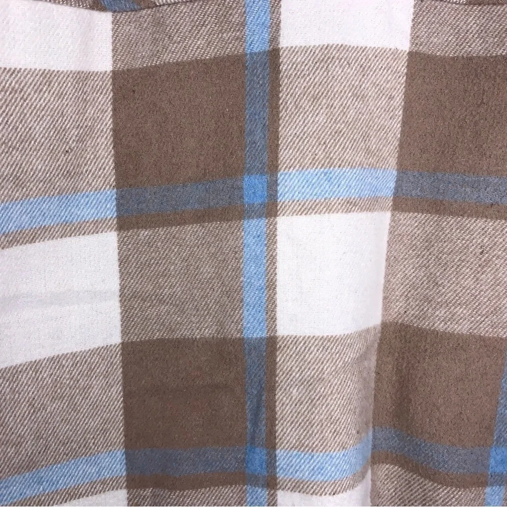 Medium HFX Flannel Shirt Jacket Snap Button Closure Beige Blue Plaid Wool Blend